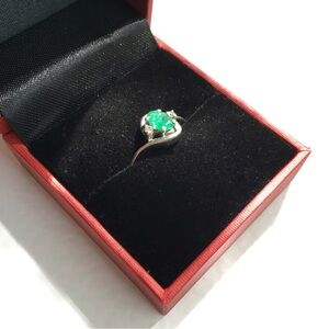 Sterling Silver Genuine Emerald Solitaire Ring
